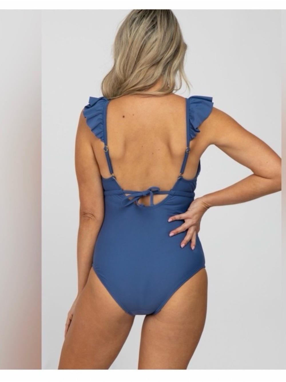 PINKBLUSH Maternity Bathing Suit. Ruffle Strap OnePiece.Periwinkle Blue.EUC (M) - Picture 2 of 10